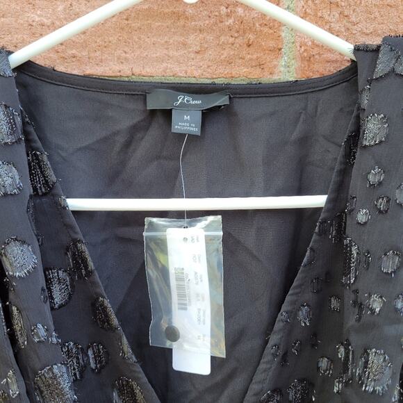 J. Crew Tie-waist V-neck top in metallic dot jacquard black medium - Picture 6 of 6